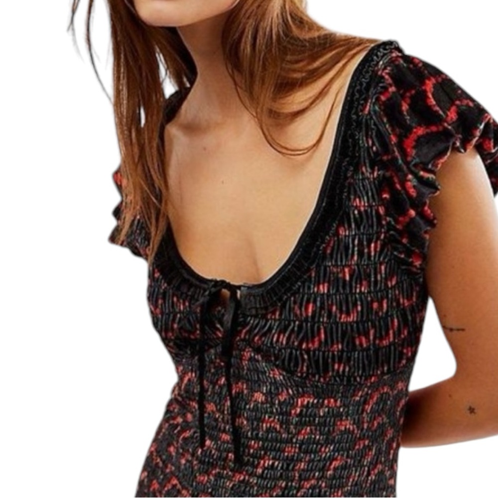 Free People NWOT Women's Mckenna Velvet Smocked Midi Dress Sz XL - Picture 4 of 12